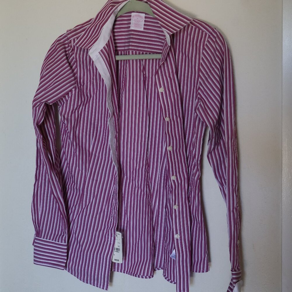 Brooks Brother Womens Formal Purple Stripped Button Up Shirt Size 4 New with Tag